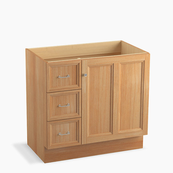 Base de meuble-lavabo 36 po Damask, Chêne blanc kaki, Portes à droite et tiroirs à gauche