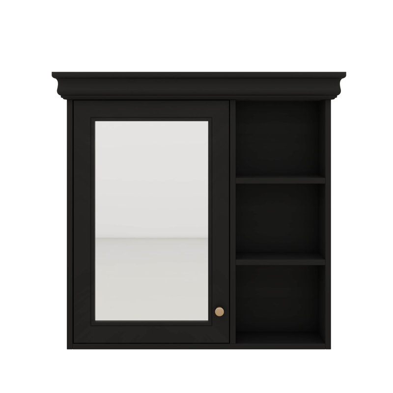 Armoire à pharmacie moderne avec miroir, armoire murale 30 po x 28 po avec rangement et étagères ouvertes Modern, Noir
