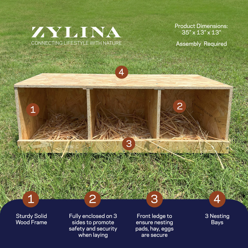 Natural Wood Triple Nesting Box for Hens