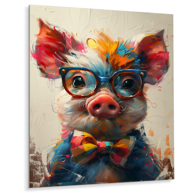 Curieux portrait de cochon rose vert - Décoration murale animal cochon, Métal métal, H 40 po x l 30 po x P 1,5 po