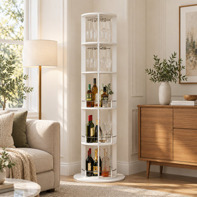 73" Modern Tall Rotating Wine Rack & Freestanding Bar Cabinet
