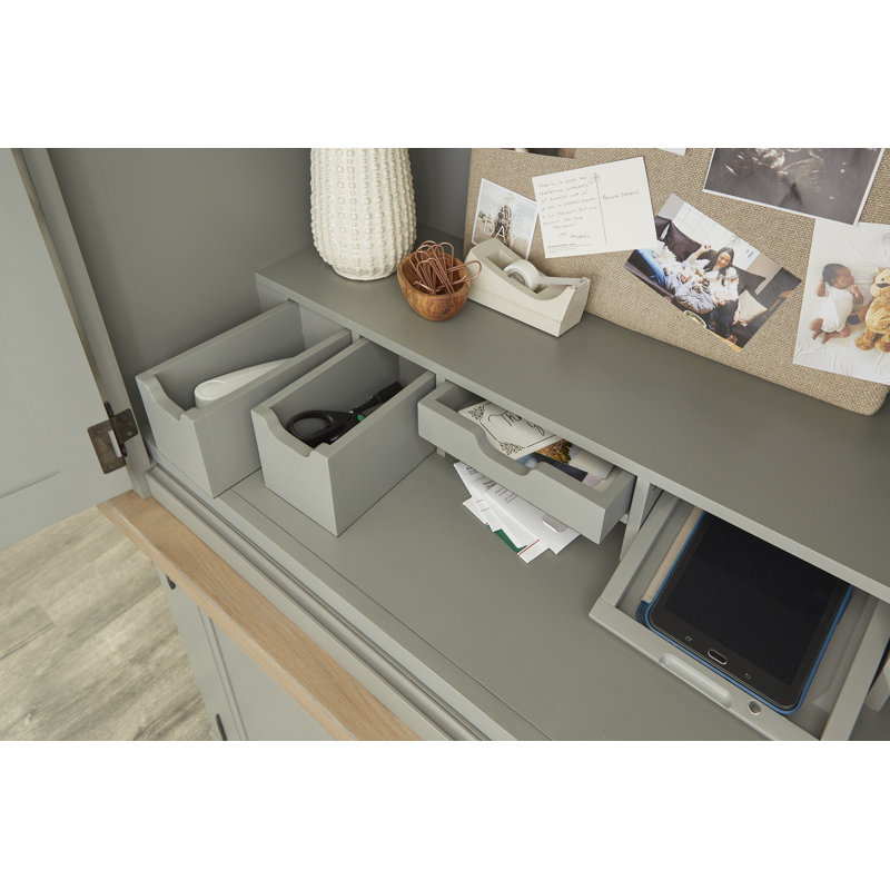 Bureau armoire en bois massif Bankhead, Colombe et naturel patiné