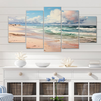 Coastal Serenity Cloudy Sky By The Beach I - Art mural sur toile de plage - 5 panneaux
