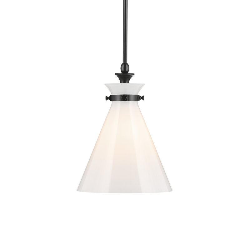 1 Light Updated Traditional Pendant with Glass, Antique Cased Opal, Satin Black, 14.5" H x 10.5" W