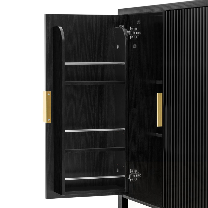4-Door Sideboard With Back-Of-Door Storage Racks, Side Hooks And Adjustable Shelves, Black