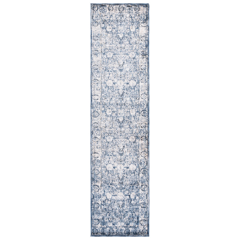 Tapis bleu marine / ivoire Currey, Tapis de couloir 2 pi x 8 pi