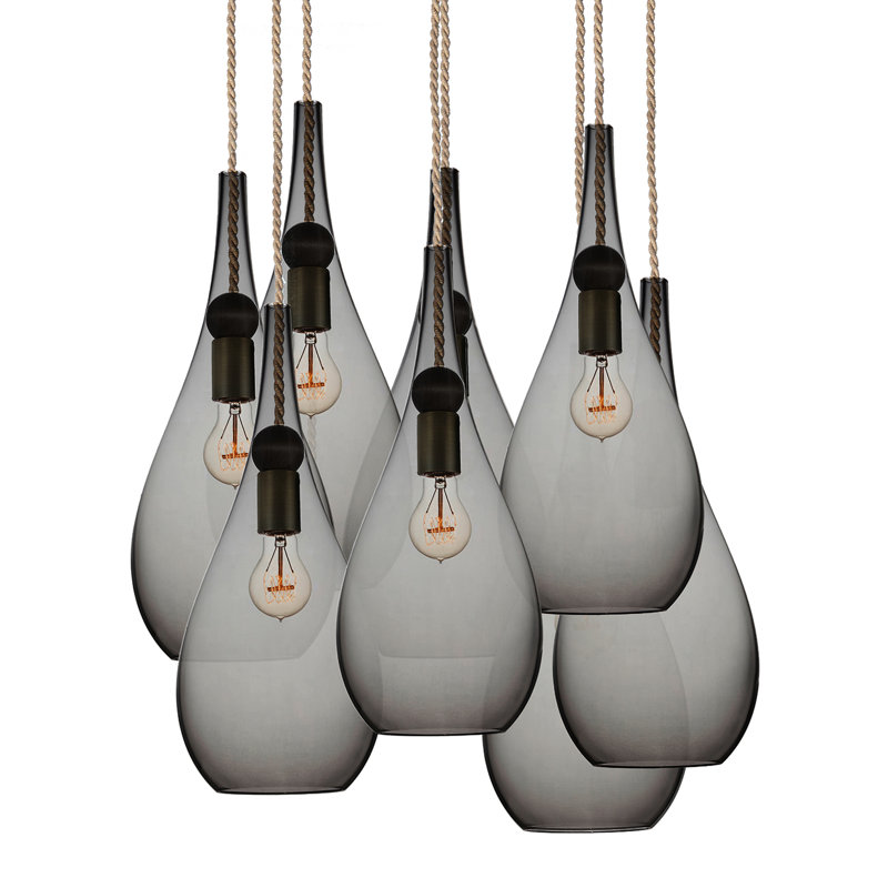 Earth 8 - Light Chandelier, Smoke Glass, Ship Rod, 36" H x 18" W x 18" D