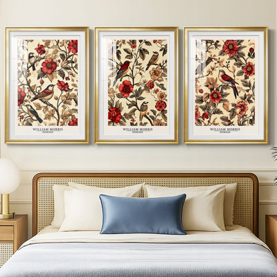 WM MORRIS Series CXCIII  -Custom Framed  Premium Print W Matt - 3 Pieces