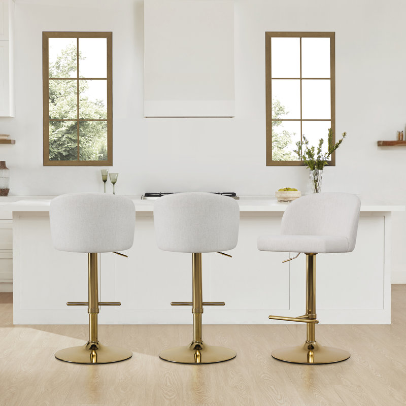 Keily Swivel Adjustable Height Bar Stool, Gold, 3, Cream