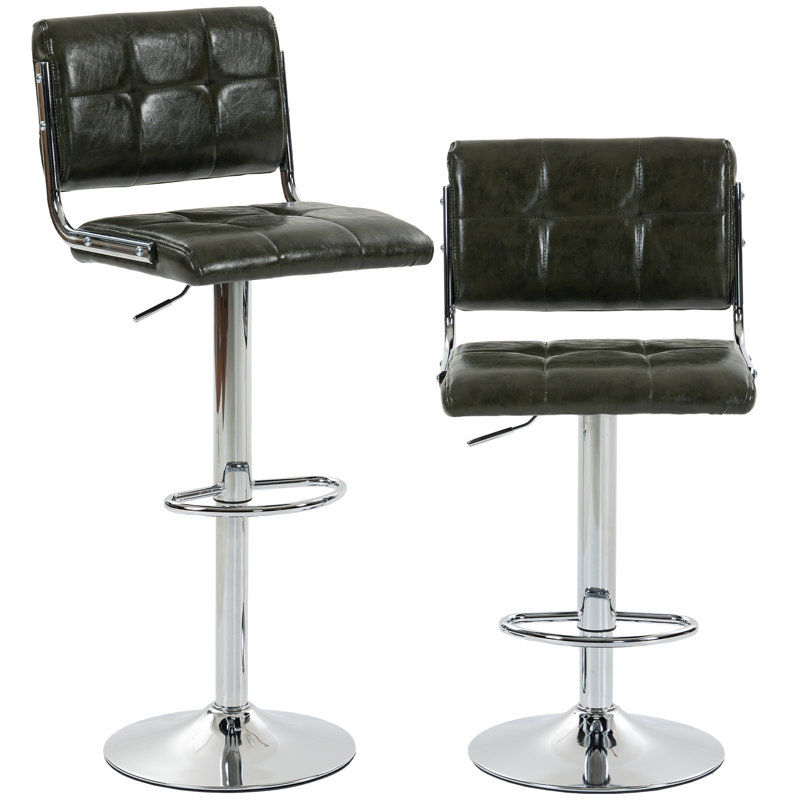 Swivel Upholstered Bar Stool, Green/Chrome