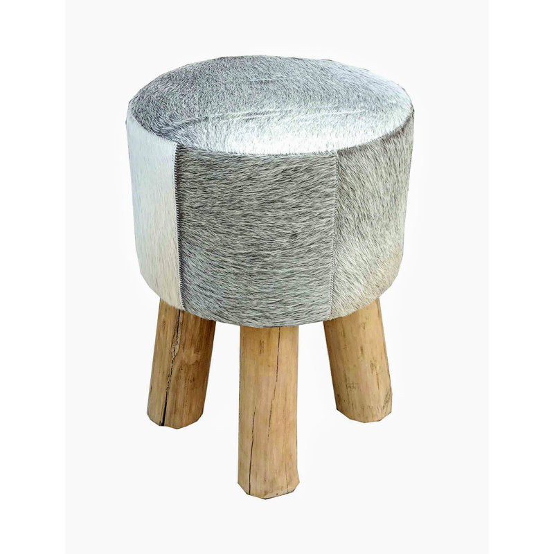Tabouret JONI en cuir de vache gris