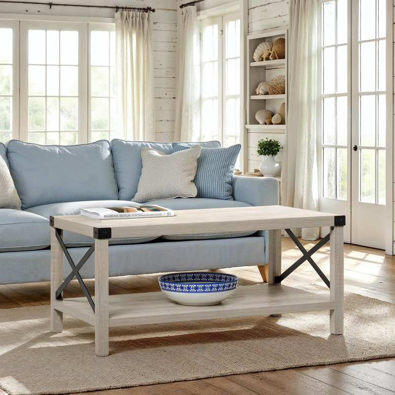 Larenda Coffee Table with Open Storage Shelf, Stone Gray