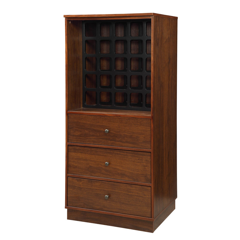 Armoire à vin Choung Bar avec support pour 25 bouteilles et 3 tiroirs, Noyer
