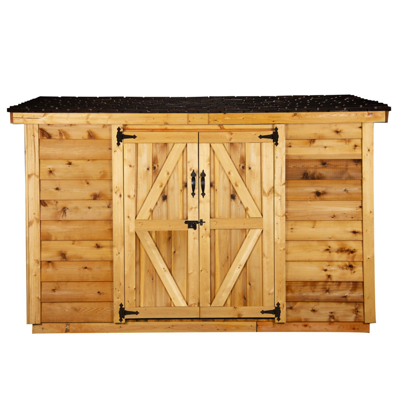 9 ft. W x 6 ft. D Western Red Cedar Lean-To Storage Shed | 48" Walk-In Door | 2 Interior Shelves | DIY Kit