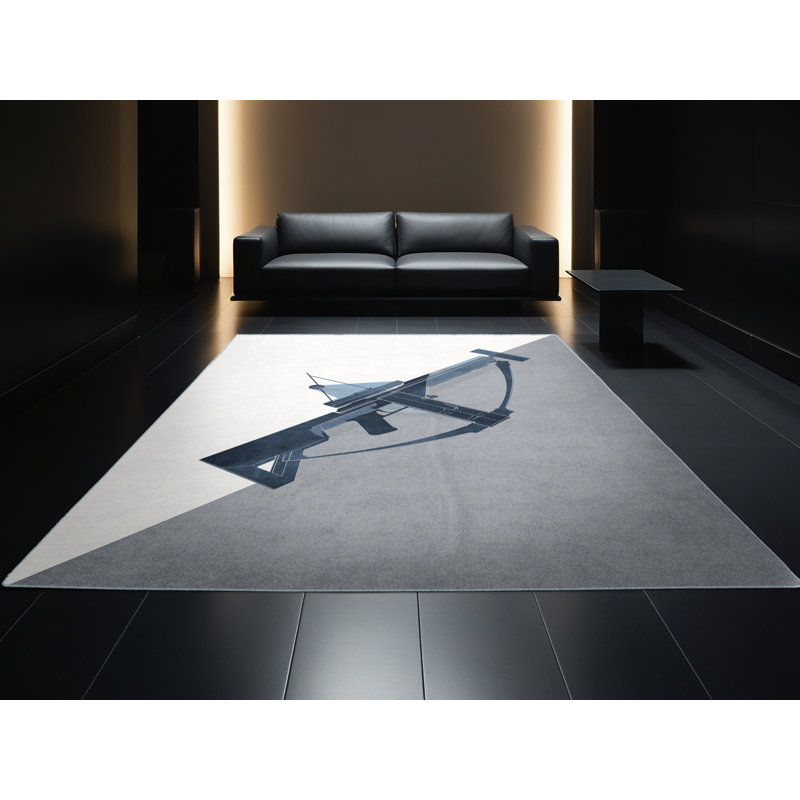 Soft Plush Backman Crossbow Modern & Contemporary Area Rug in Gray – SkyBlue Binding, 2x5