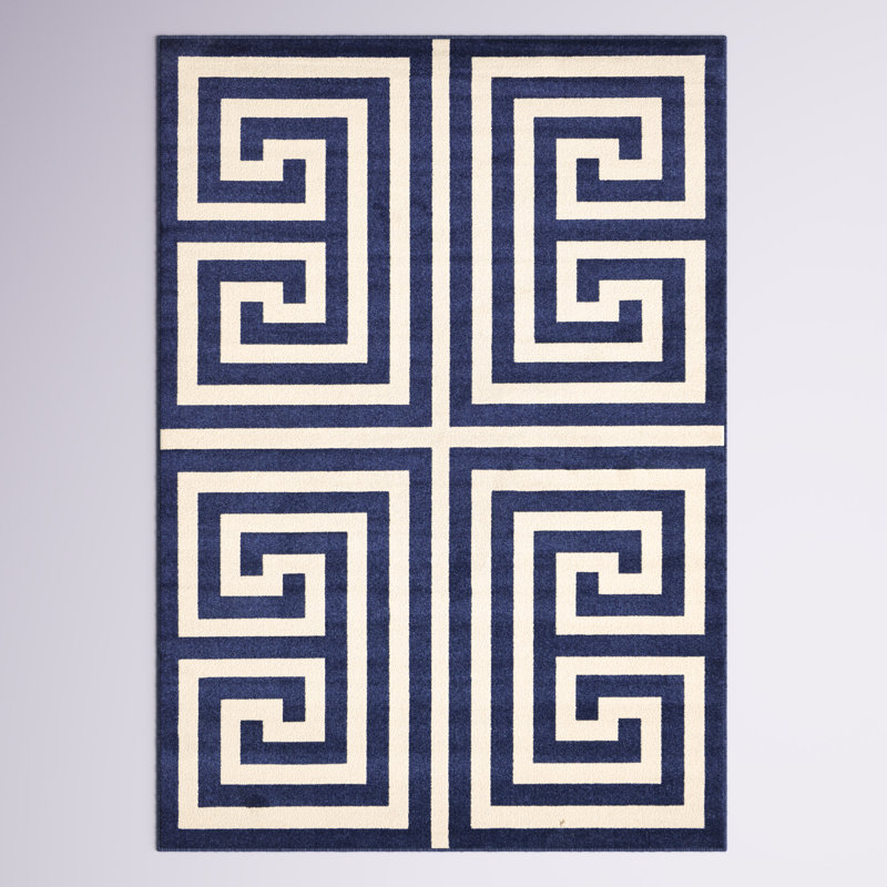Tapis crème / bleu marine Barreto, Rectangle 9 pi x 12 pi