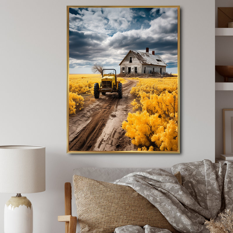 Farmhouse Tractor Countryside Haven I, H 40 po x l 30 po x P 1,5 po, Cadre flottant doré