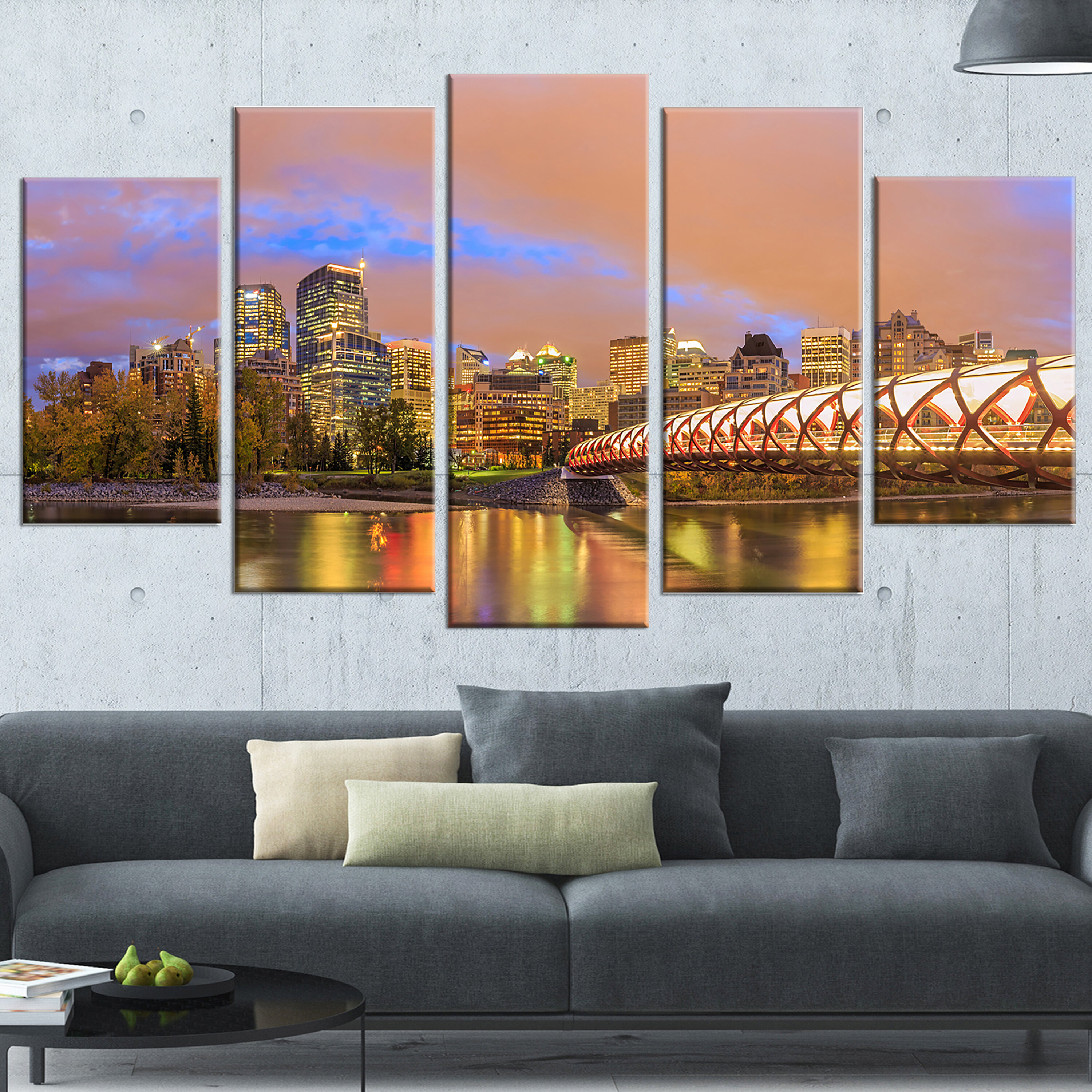 Design Art Calgary at Night Framed Canvas Art Print 