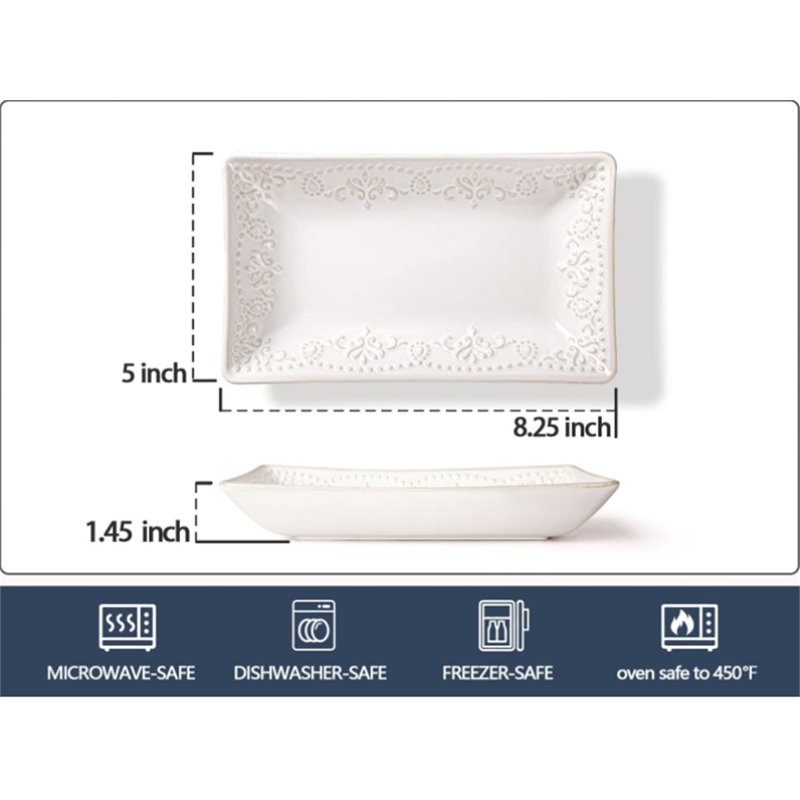 Ensemble de 4 assiettes à salade en céramique 8,25 pouces rectangulaires