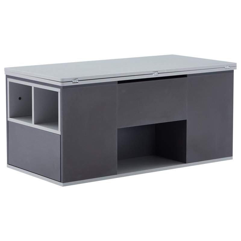 Lift Top Block Coffee Table with Storage, Light Grey/Dark Grey