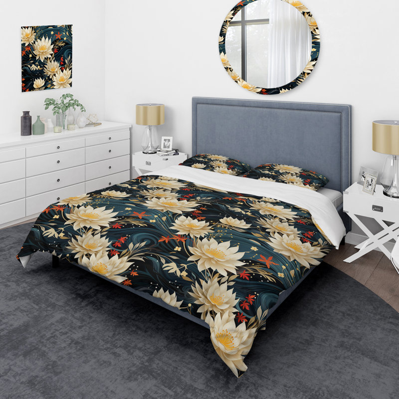 Ensemble de housse de couette Beige Lotus Spiritual Harmony Zen, Housse de couette pour très grand lit et 2 très