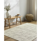Tapis rectangulaire en laine tissé à la main et à plat à motif géométrique perle Tobbie