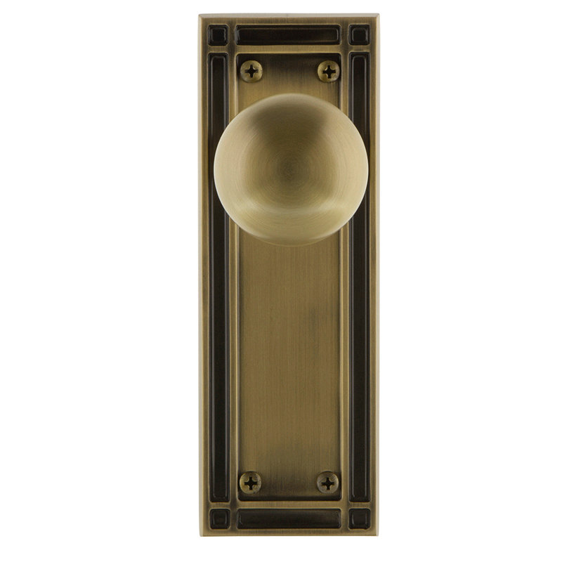 Mission Plate with New York Door Knob, Antique Brass, 2-3/4”
