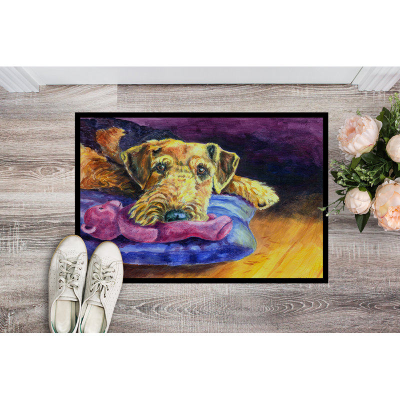 Tapis de porte pour l’extérieur antidérapant airedale terrier teddy bear, 2 pi x 3 pi