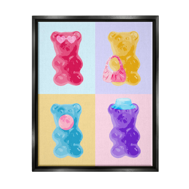 «Isabelle & Max ™ Pop Art Candy Bears», art mural encadré par Daphne Polselli, Cadre flottant noir de jais