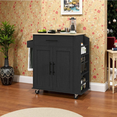 Îlot de cuisine mobile compact 30 po x 15 po avec station de charge, tiroir de rangement, support à épices et roues