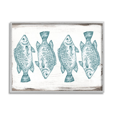 " Vintage Fish Illustration Nautical Pattern Blue White Brown " by Daphne Polselli