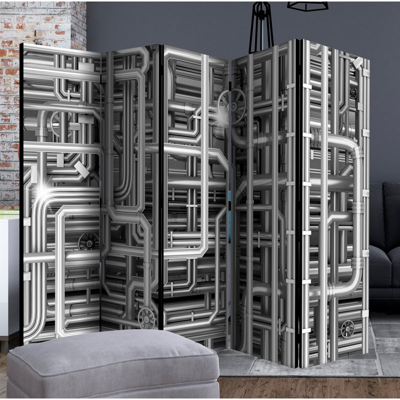 Thalweg 225cm W x 172cm H 5 - Panel Solid Wood Folding Room Divider