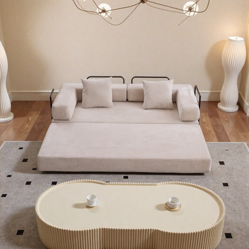 Canapé-lit convertible en futon Corduroy - Conception à deux modes avec support en mousse de qualité supérieure, Beige
