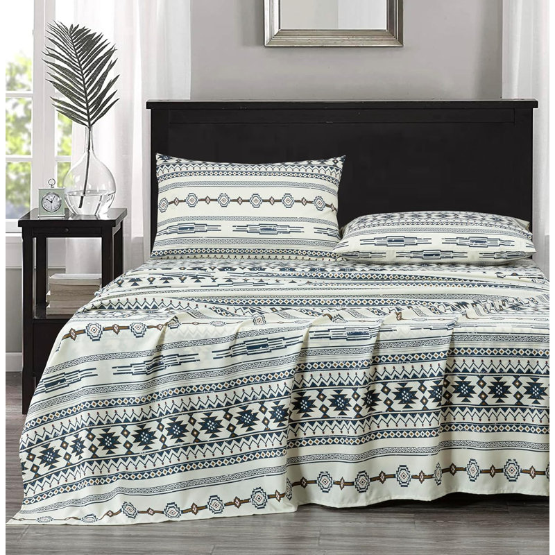 Colby Southwestern Lodge Printed Microfiber Bed Sheet Set, Twin Sheet Set with 1 Pillowcase
