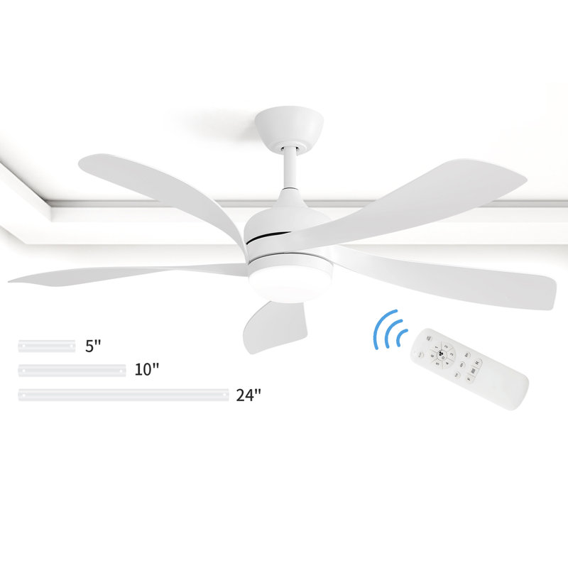 Whisper 52" 5 ABS Blade Propeller Classic Ceiling Fan with LED Lights and Remote Control, White