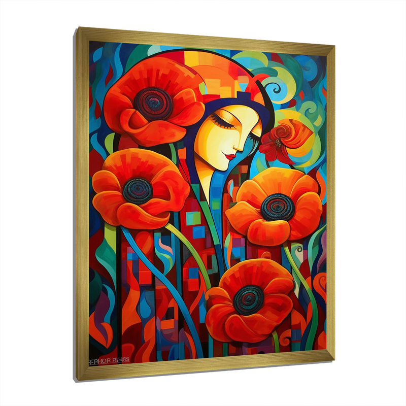 «Couple Portrait Blossoming Retro Red Poppies», reproduction sur toile, H 40 po x l 30 po x P 1,5 po