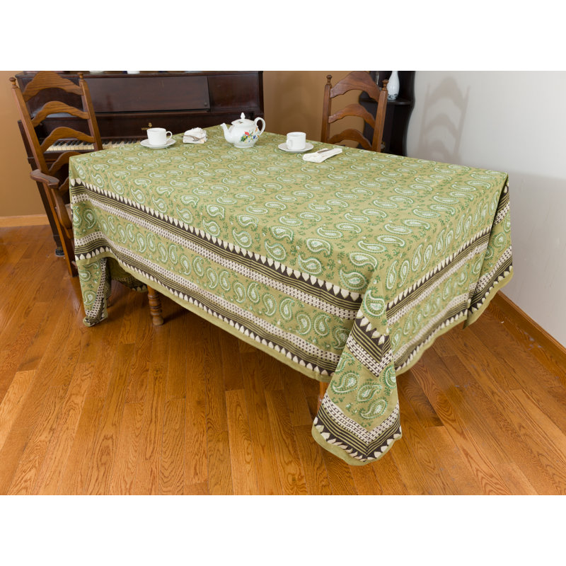 Lyden Rectangle Paisley Cotton Tablecloth, 108" x 90", Green