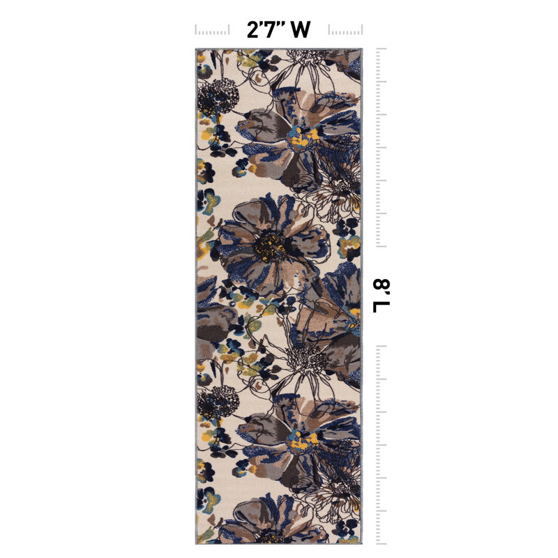 Tapis ivoire / crème Dichiera, Tapis de couloir 2 pi 7 po x 8 pi