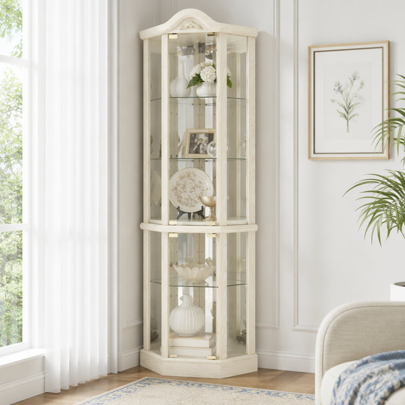 Vitrine de coin lumineuse avec couronne sculptée, White