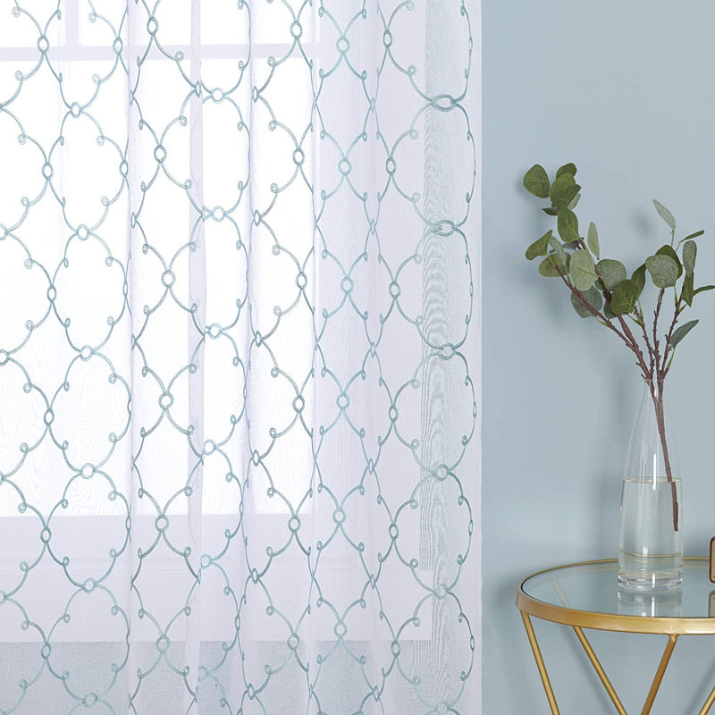 Vojtech Sheer Door Curtain Pair, 140 W x 180 D cm, Blue Diamond