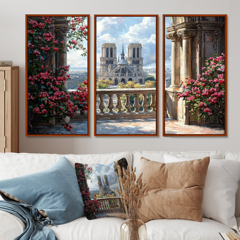Rouge, élégance parisienne, cathédrale Notre-Dame, Toile avec cadre flottant brun, H 28 po x l 36 po x P 1 po