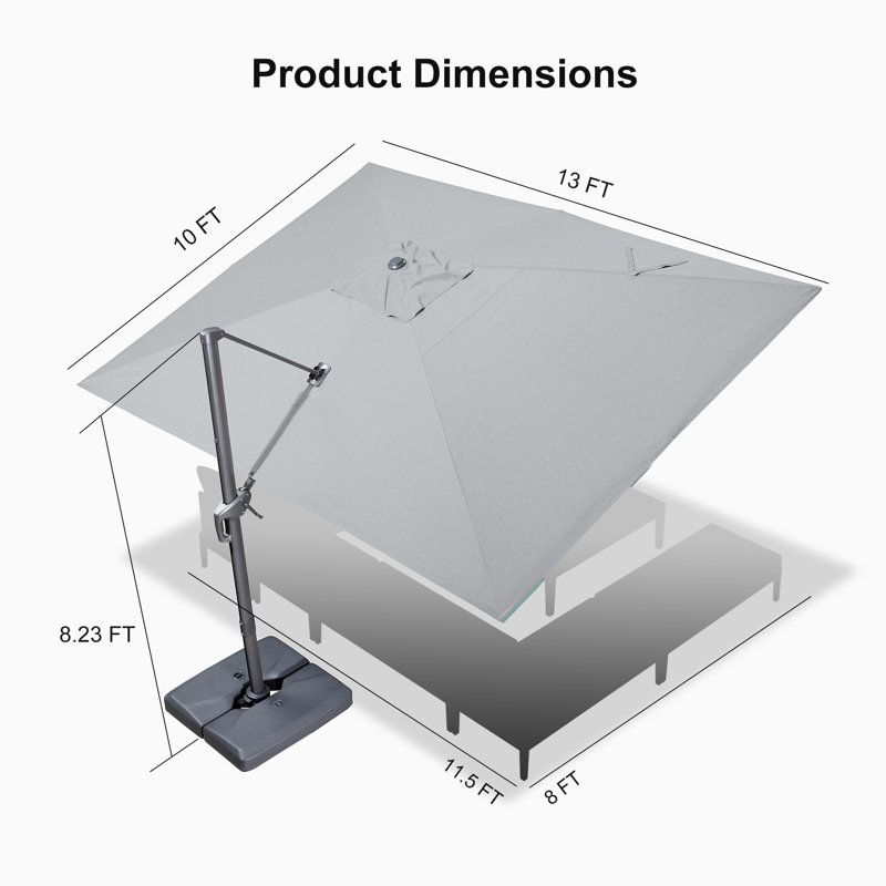 304cm X 396cm Rectangular Cantilever Parasol, Light Grey