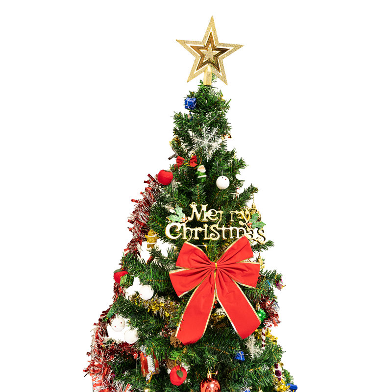 Arbre de Noël artificiel à charnière hybride 5 pi avec lumières DEL et garde-corps