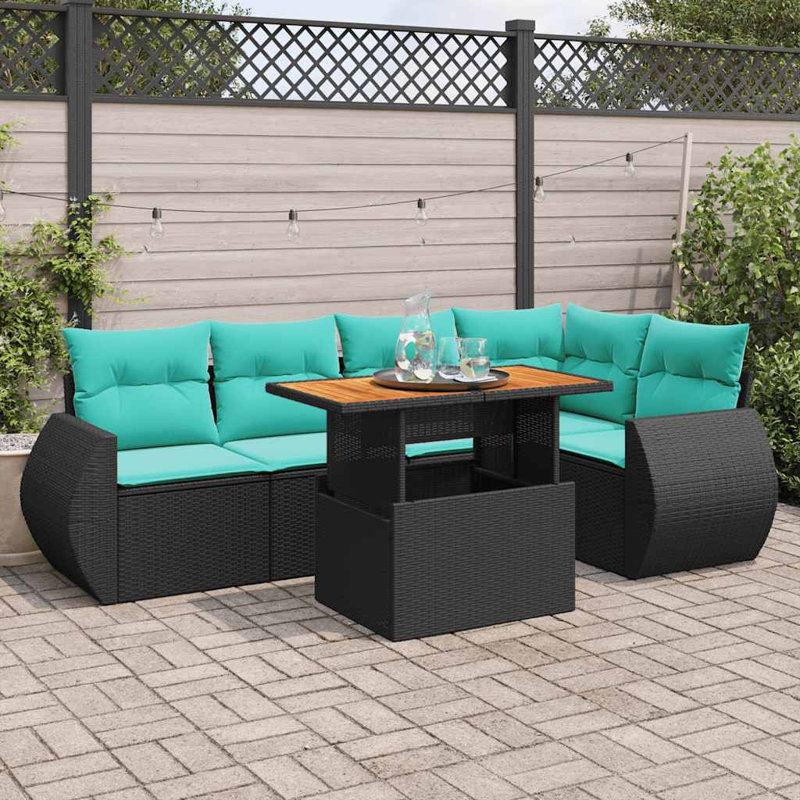  Ensemble de canapé de patio 6 pièces avec coussins en rotin de polyester