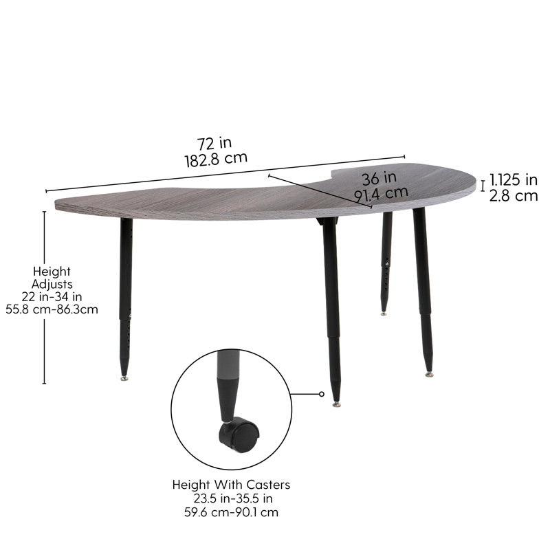 Table d'activité Adapte 36 x 72, Bois gris, Noir