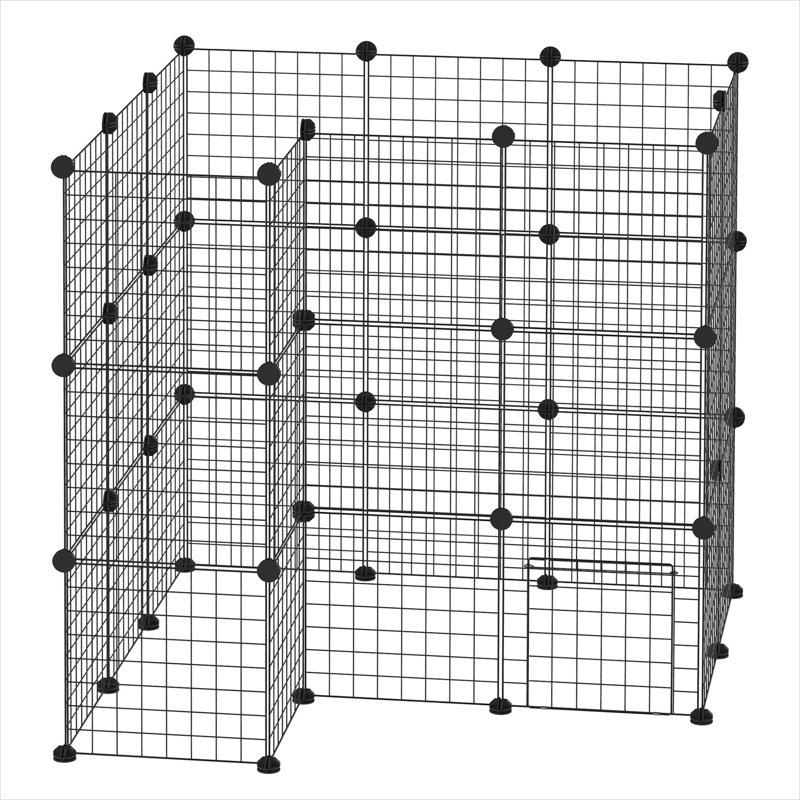 Parc en acier noir mat pour les petits animaux de compagnie - Habitat configurable avec porte intégrée, idéal pour les lapins, les cochons d'Inde et les hérissons