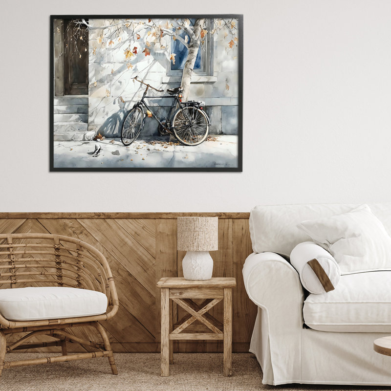 «Autumn Ride on Quiet Street», estampe numérique, design par Franklyn Gregory, 24 x 30, Giclée noire de minuit encadrée