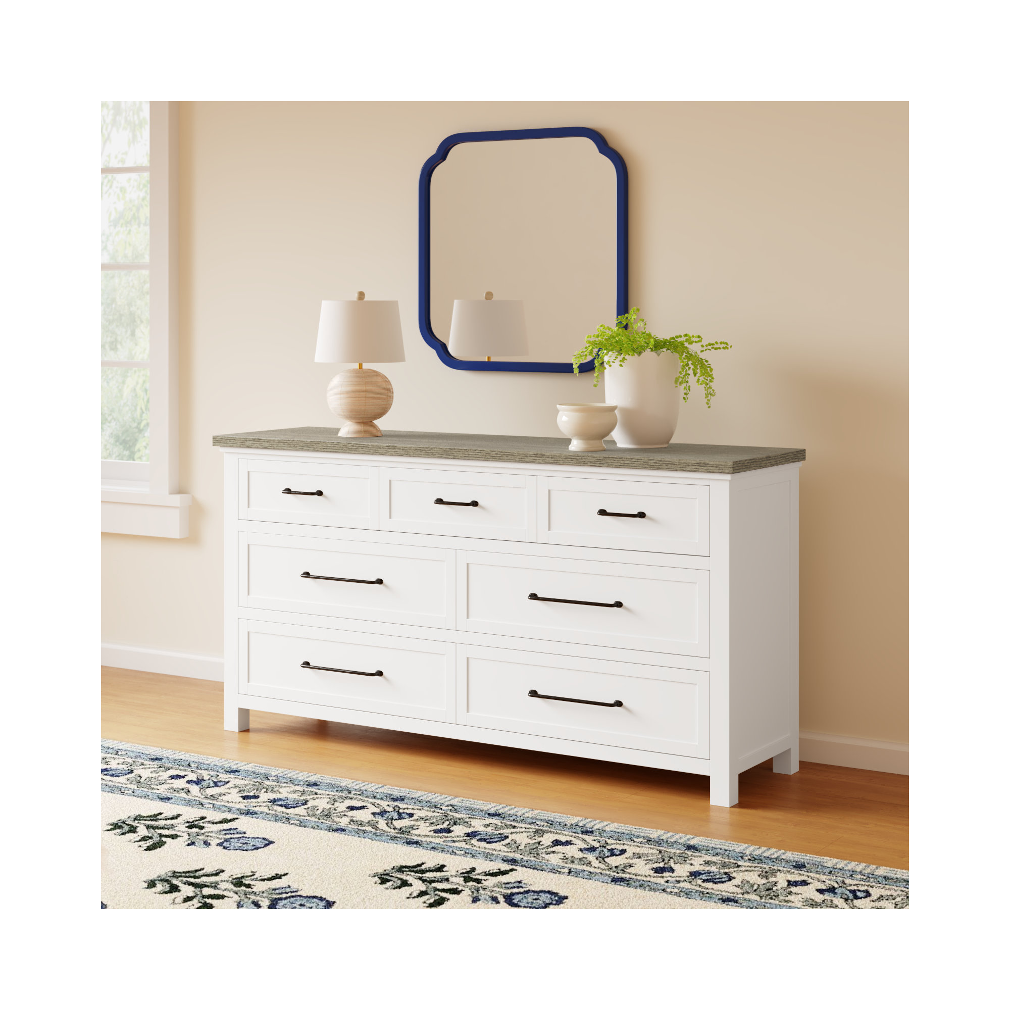 Gabby 7 - Drawer Double Dresser, White/Gray