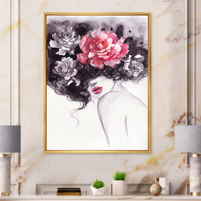Illustration florale sensuelle sur toile Glam, H 20 po x l 12 po x P 1,5 po, Toile avec cadre flottant or