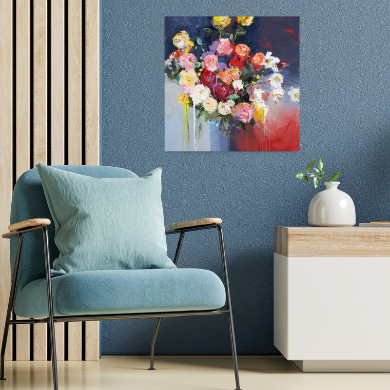 Fleurs blanches, art contemporain abstrait, H 18 po x l 18 po
